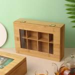 8 Compartments Hinged Wooden Storage Box Bamboo Tea Box Storage Organizer