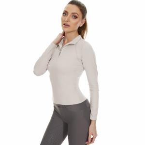 China Zipper Gray Horse Riding Tops T Shirt 4 Way Stretchy Active Equestrian Clothing factory