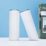 Skinny 20 OZ Straight Stainless Steel White Tumbler With Metal Straw For Heat