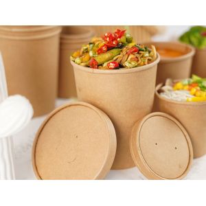 China Oil Resistant kraft soup bowl , Disposable Non Toxic soup cup with  Lids 16 Oz on sale