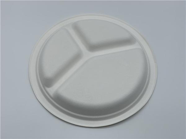 3 Compartment Round Disposable Dishes Biodegradable Sugarcane Bagasse 9inch