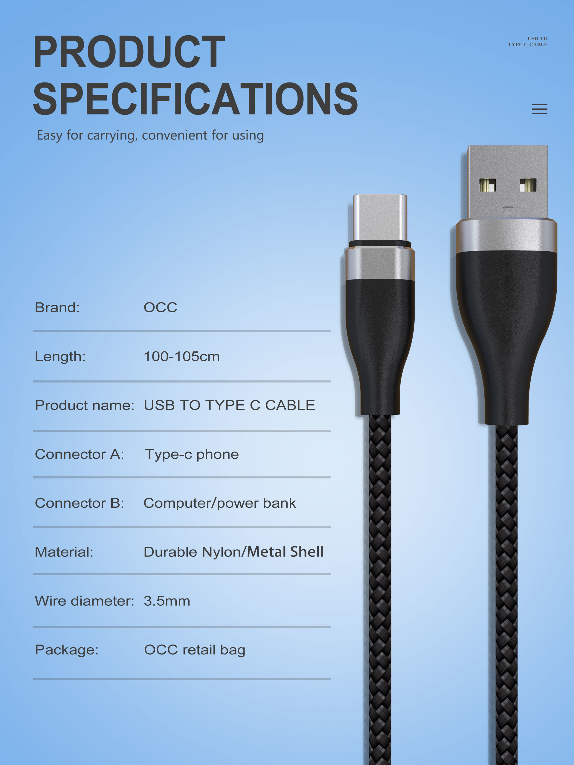 Fast Charge 3A Nylon Braided OEM/ODM Usb Type C Cable 2.0 USB C for Huawei Samsung data&charge cable