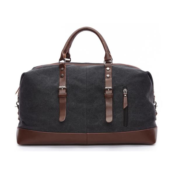 China Large Casual Black Waxed Leather Canvas Travel Duffel Bags factory