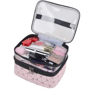 China Multifunction Two Floors Marble PU Cosmetic Bag For Women factory