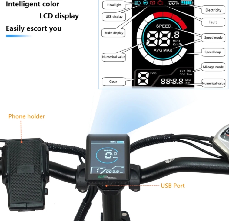 20 Inch Fat Tire Electric Folding Bike 48V 750W 7 Speed Foldable E Bikes