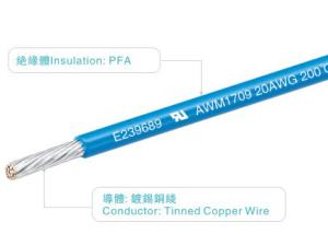China UL1709 Blue PFA Insulated Wire 300V 200C AWM1709 A/B For Lighting / Heater factory