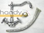 Brass Polished Chrome Kitchen Sink Water Faucet One Hole with Two Cross Handles