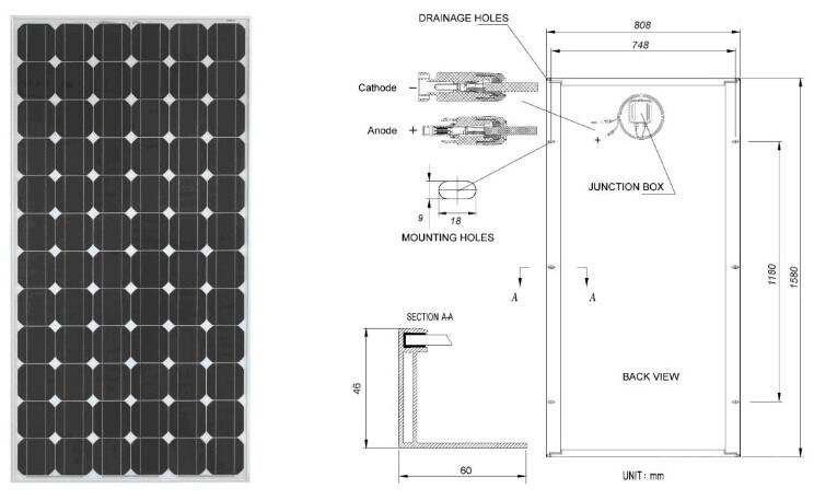 320W Mono Solar Module/72 Cells Solar Panel with IP67 Rated Junction Box