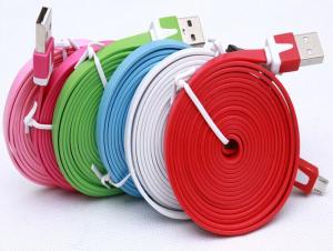 China 1M 3m data cable Noodle Flat USB 2.0 usb cable usb charging cables for iphone 5 6s plus S6 factory