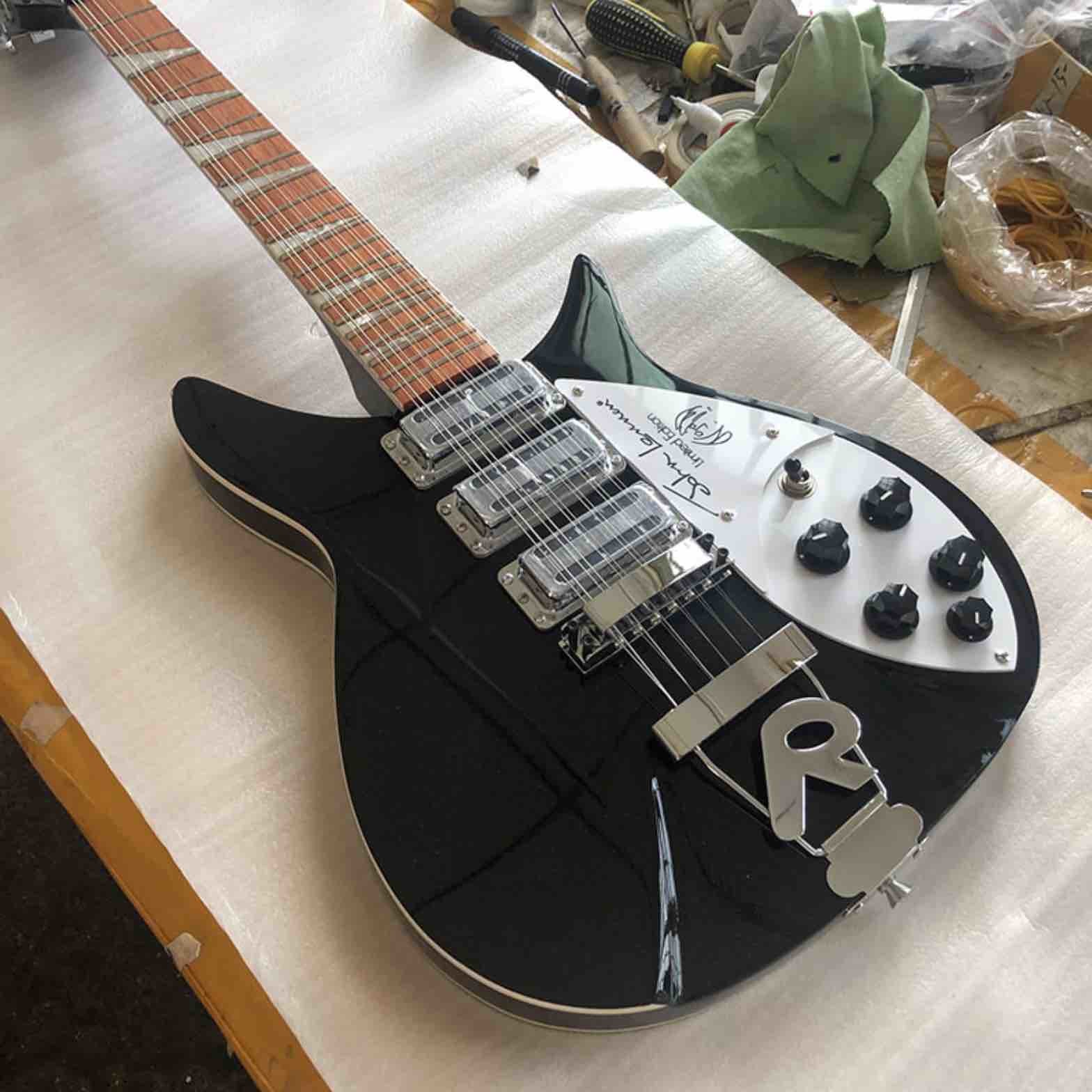 Body Celluloid Back Side 12 Strings Ricken 325 Electric Guitar BlackMahogany Body Rosewood Fingerboard Accept Customized
