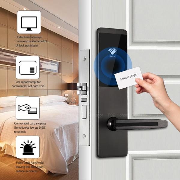 RFID Card Mechanical Key Hotel Smart Locks Smartphone Access Black Aluminium