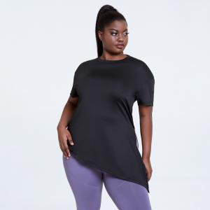China XS-XXXXXL Women'S Plus Size Yoga Wear Side Slit Black Sexy Back T Shirts factory