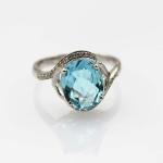 Sterling Silver 8mmx10mm Blue Topaz Cubic Zircon Women Ring (R262)