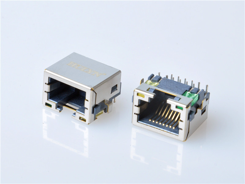 HULYN RJ45 1x1 Jack, Shielded RJ45 Modular Jack, Through Hole Type, DIP,with LEDs，Very low profile