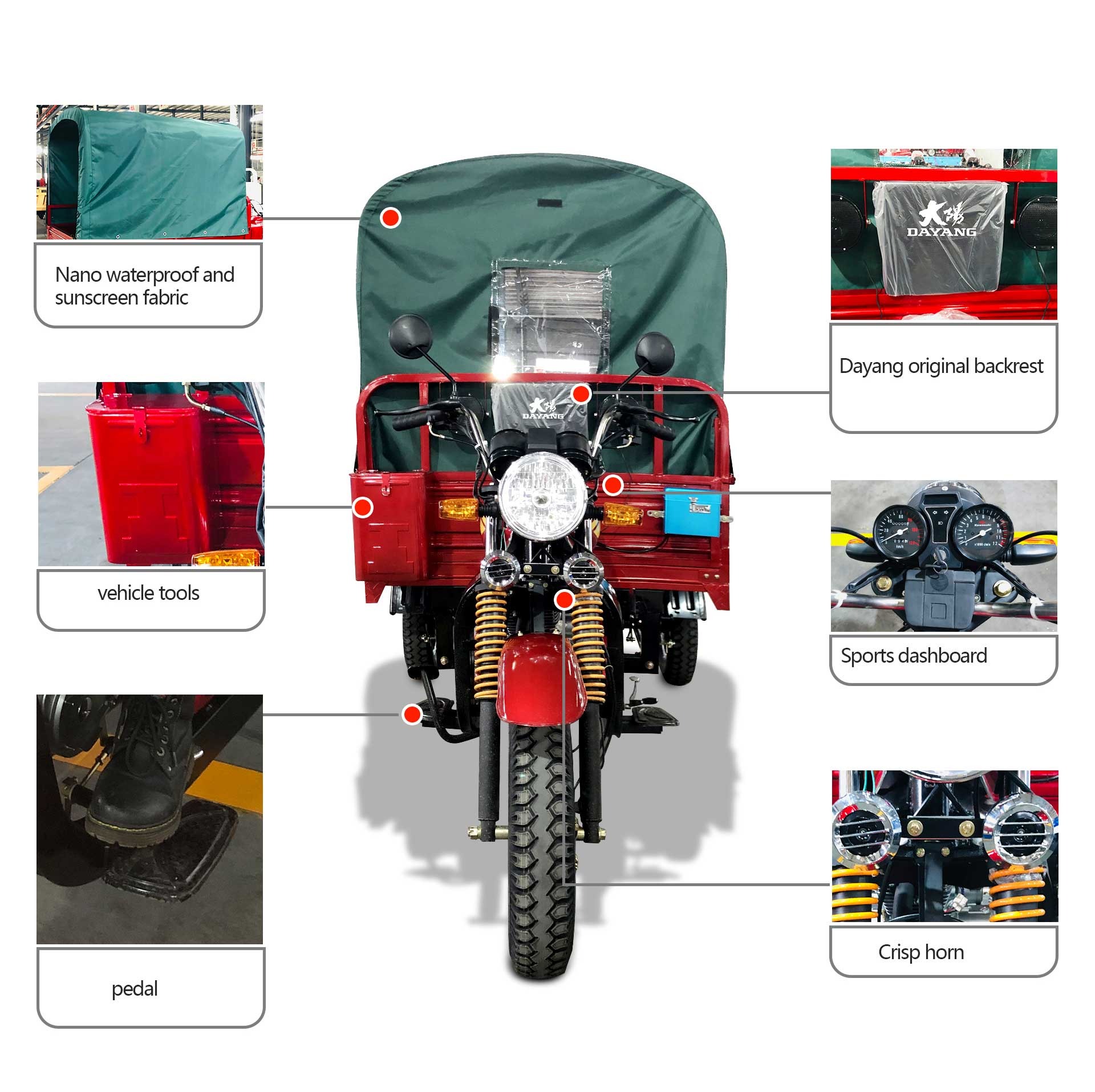 Cargo 250cc Powerful Durable Tricycle Petrol Tricycle with Cabin