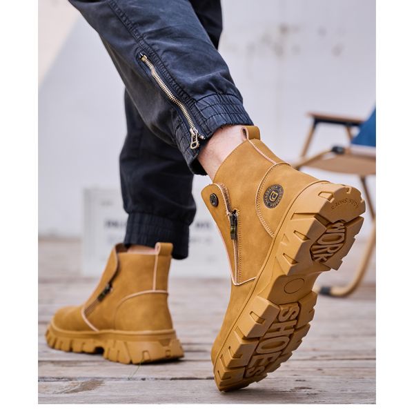 Wheat Men's Welding Safety Shoes With Steel Toe Safety Boots Microfiber Leather Work Boots With Rubber Sole Anti-stab Kevlar Work Shoes