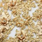 French High End Lace Fabric Water Soluble Handwork Golden Embroidery Lace