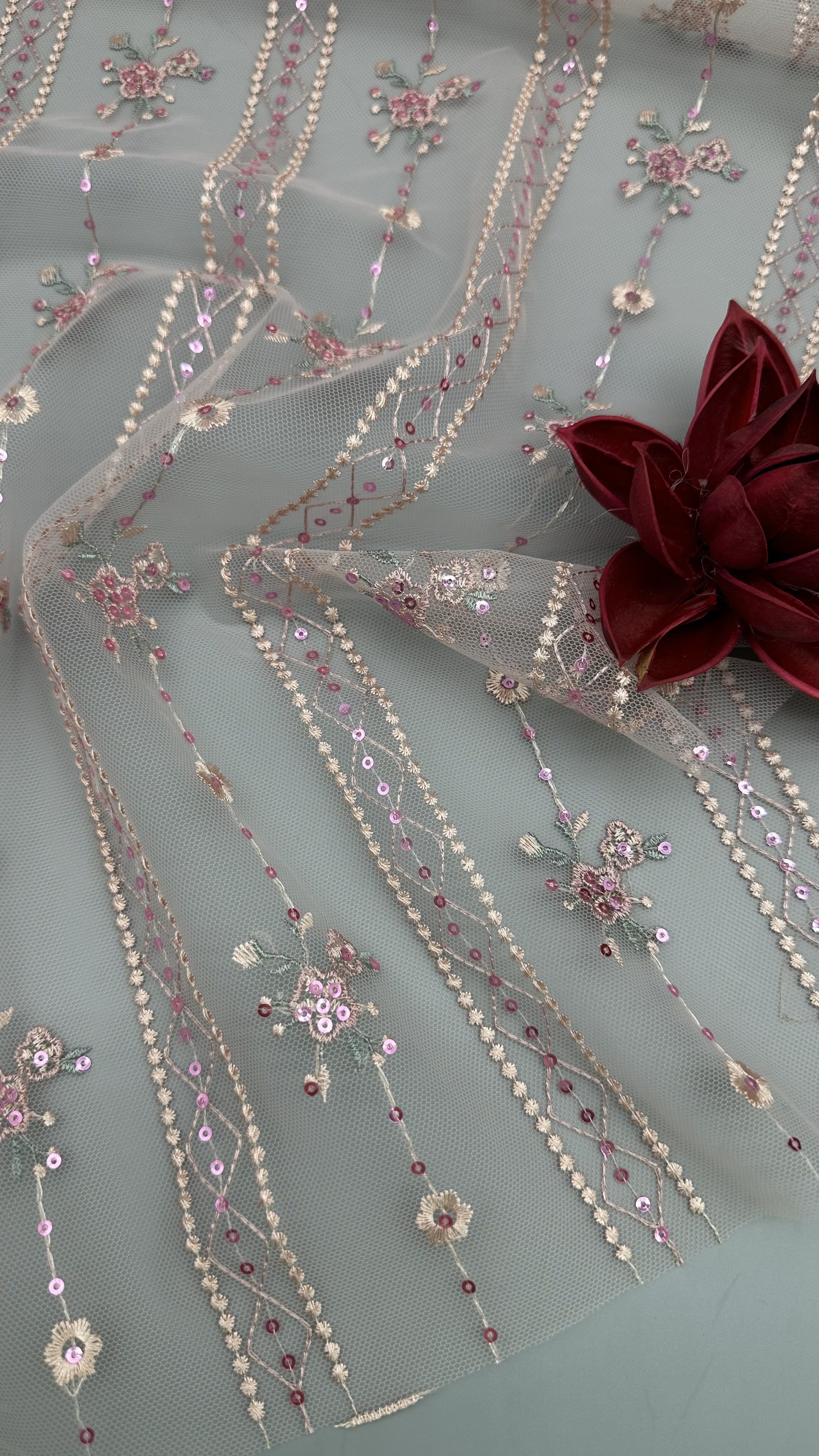 French Tulle Lace With Sequin Ultra Fine Mesh For Couture-Inspired Formal And Evening Wedding Wear