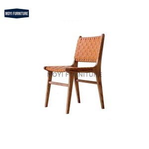 China Dining Room Furniture Solid Wood Dining Chair with Upholstery Material Leather Nordic Brown Saddle Seat Restaurant on sale