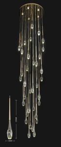 China 46 long pole water droplets crystal staircase light luxury long chandelier Simple Nordic long chandelier villa living room hollow rotating creative factory