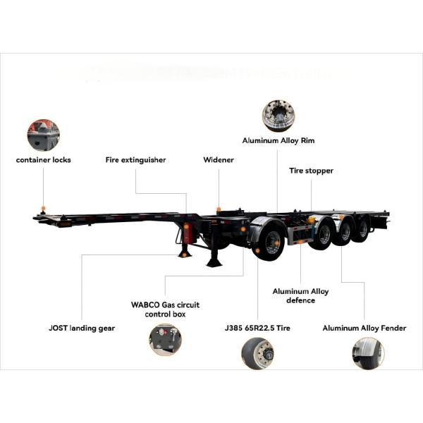 CIMC 2/3 Axles 12 Units Tires 12400*2480*1560mm Mechanical Suspension 60T Payload Skeleton Semi Trailer