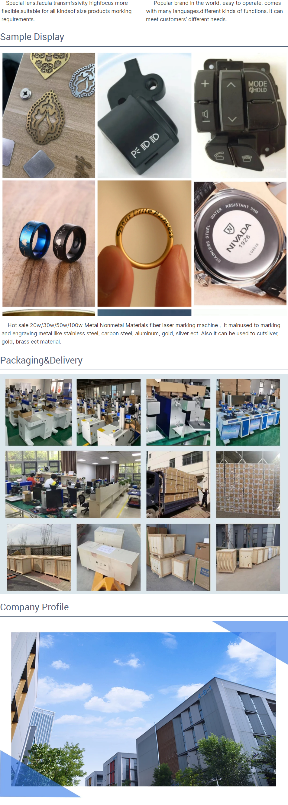 30kg Weight Advertising Industry Mini Split Fiber Laser Metal Marking Machine Pulsed Mode of Operation