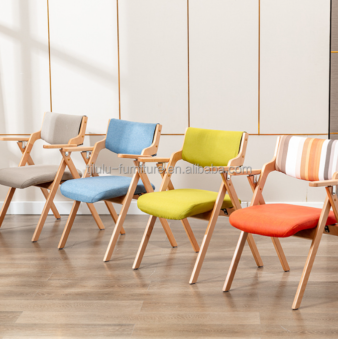 Foldable Chair Fabric Oak Wood Metal Folding Dining Chairs For Events W50*D60*H82CM Dining Room Furniture