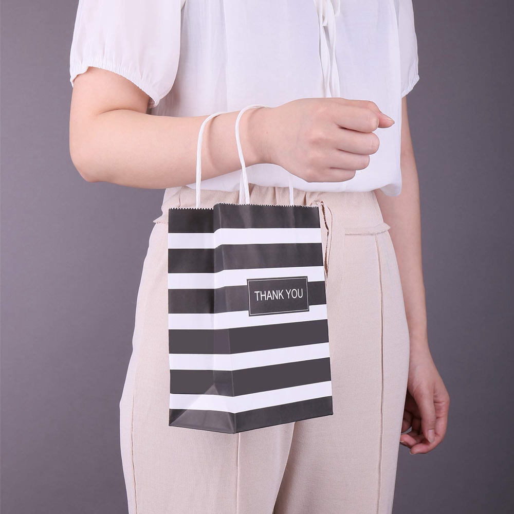 Custom Private Logo Printed Stripe Kraft Paper Bag for Business Shopping Custom Orders