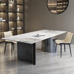 China Light Luxury Stainless Steel Marble Ballroom Dining Table Set factory