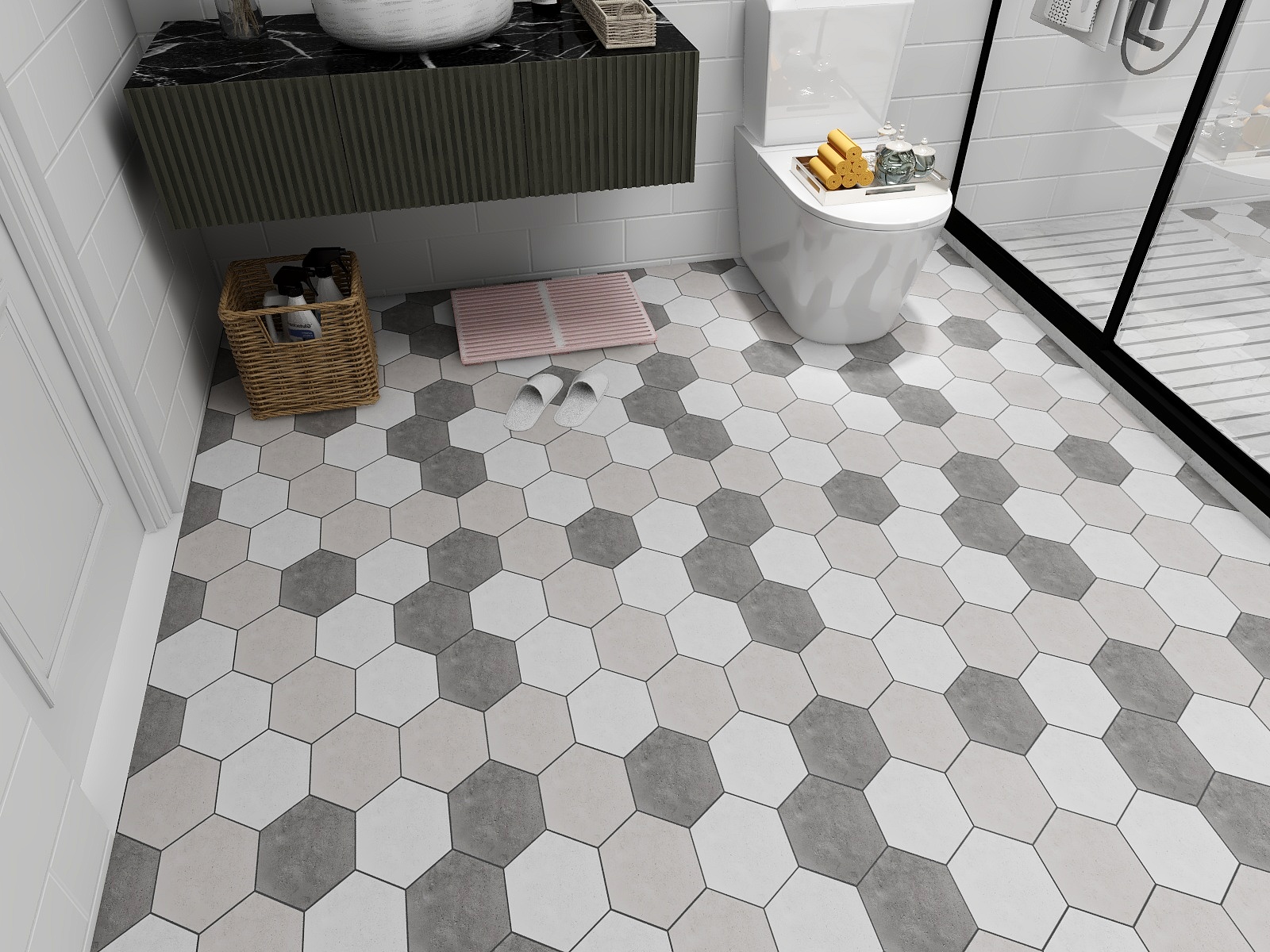 Self-Adhesive 3D Flooring Sticker for Bathroom Decoration Classic Style