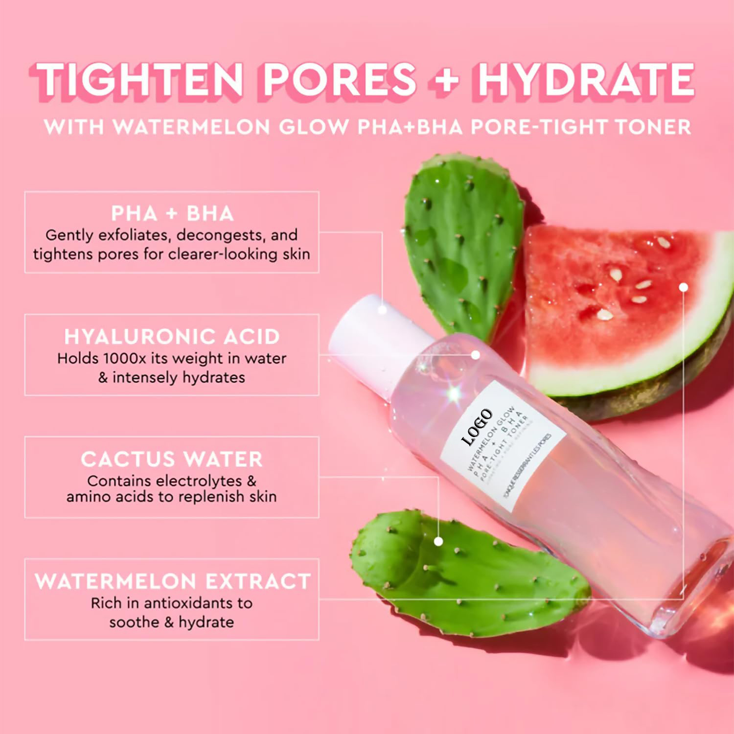 Watermelon Face Toner for Dry Skin Pore Minimizer Gentle Facial Exfoliator Glowing Essence Water for Tighten Hydrating