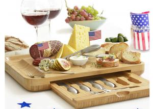 China Bamboo Wooden Cheese Board With 6 Stainless Steel Cheese Knives &amp; 6 Appetizer Forks factory