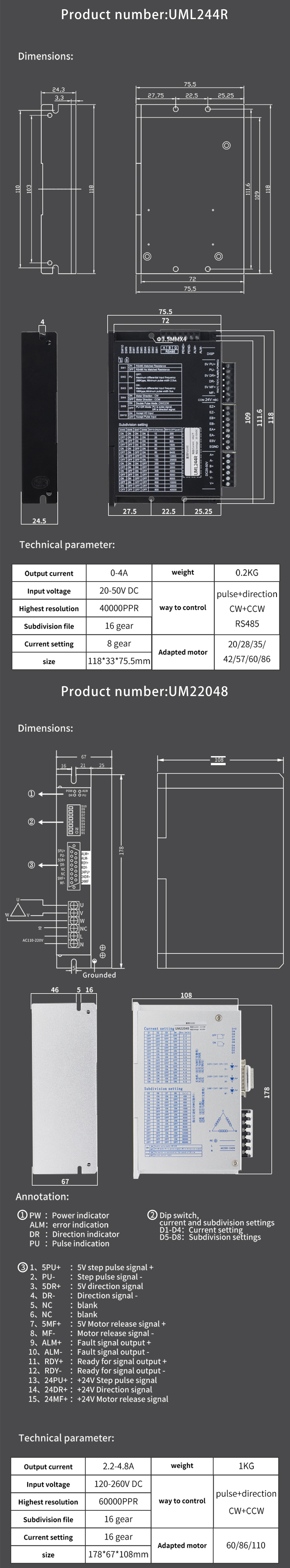 Nema8/11/14/17/23/24/34 Closed Loop Stepper Motor Driver for 0-90V DC Input Voltage