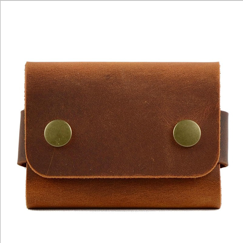 Business Gift Brown Genuine Leather Credit Card Wallet for Men Cowhide Card Holder Case