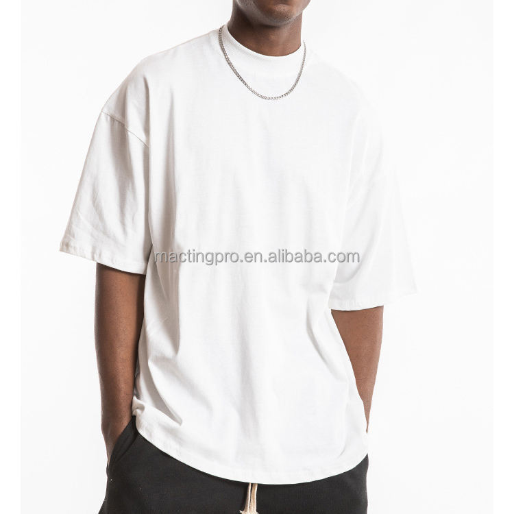 Custom Printing 100% Cotton Rib Mock Neck Blank T-shirt for Men Weaving Method Knitted