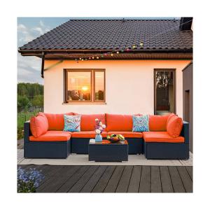 China Steel Tube Frame AJUNION PE Rattan Garden Furniture Sofa Set for Outdoor Leisure Time factory