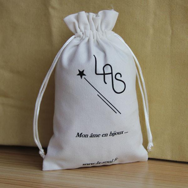 White 100 % Cotton Travel Jewelry Bag , 10 X 15cm High Fabric Drawstring Gift