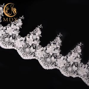 China 3D Flowers White Clothing Lace Trim Handmade 25cm Width Luxury Lace Trim factory