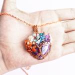 Adjustable Tiger'S Eye Gemstone 7 Chakra Tree Of Life Necklace Pendant