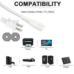 QIUCABLE TV Power Cord - 2Pack 10FT 2 Prong Non-Polarized Plug NEMA 1-15P to C7