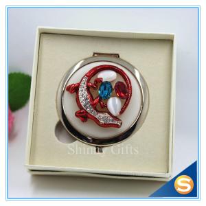 China Shinny Gifts Crystal Animal Design Folding Double Side Make up Mirror Metal Compact Mirror factory