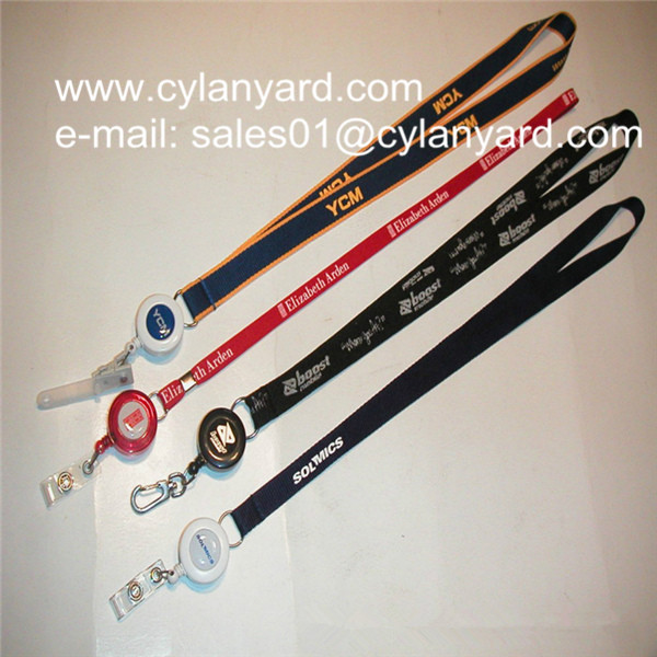 China Id badge neckstrap with epoxy dome retractable pull reel, factory