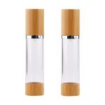 Plastic Dispenser Lotion Cosmetic Airless Bottle With Bamboo Pump