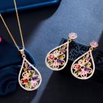 Women CZ zircon pendant necklace earrings ring copper jewelry set CZ Crystal