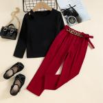 Children'S Outfit Sets Girls Solid Color Trousers Two Piece Worsted