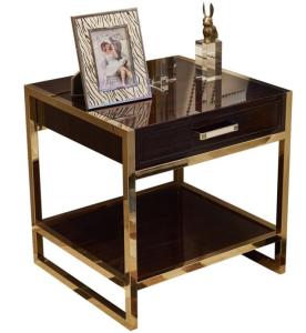 China Brasss metal base high gloss finish 5-star hotel night stand,hotel bedside table for 5-star hotel factory