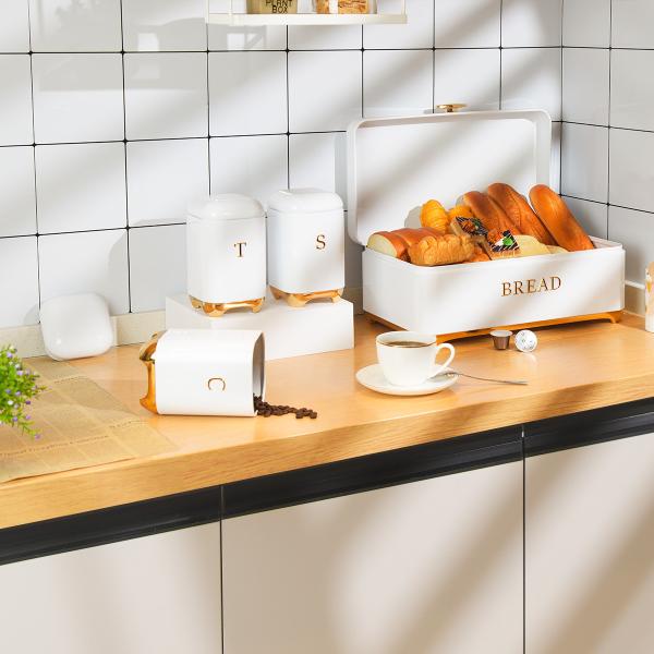Crown Series Metal Bread Bin Set Tea Can Coffee Can Kitchen Storage Bread
