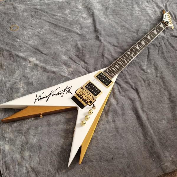 Custom wholesale new style handmade 6 strings v-shaped white electric guitar,