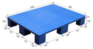 China Heavy Duty Industrial Plastic Pallets 1100×800×140mm / Nine Foot Flat Plastic Tray factory