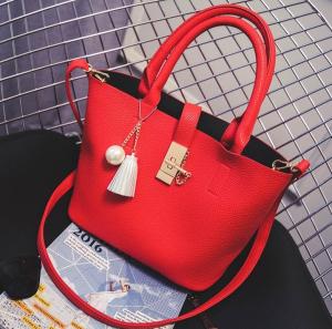 China 2016 spring new European and American fashion buckle embossed leather shoulder bag women tassel pearl pendant factory